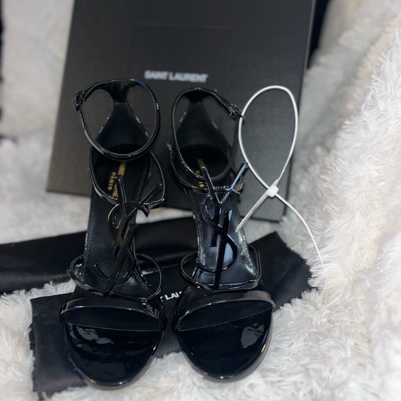 SAINT LAURENT BLACK CASSANDRA SANDALS IN PATENT LEATHER - Size 41/11 - Picture 10 of 16